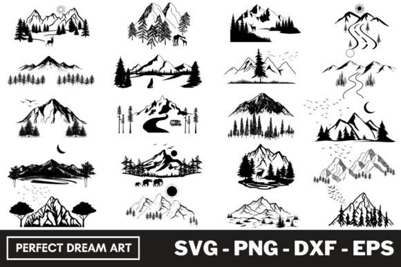 Mountains Silhouette Forest Outdoor Grafica Illustrazioni Stampabili Di PerfectDreamArt
