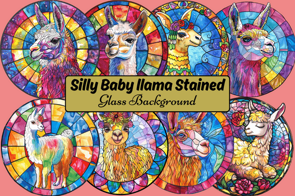 Silly Baby Llama Stained Glass Backgroun Graphic Backgrounds By pixargraph