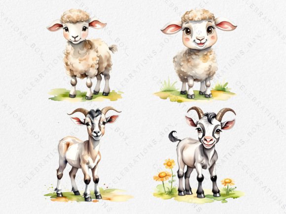 Watercolor Goat Sheep PNG Clipart Graphic Illustrations By CelebrationsBoxs
