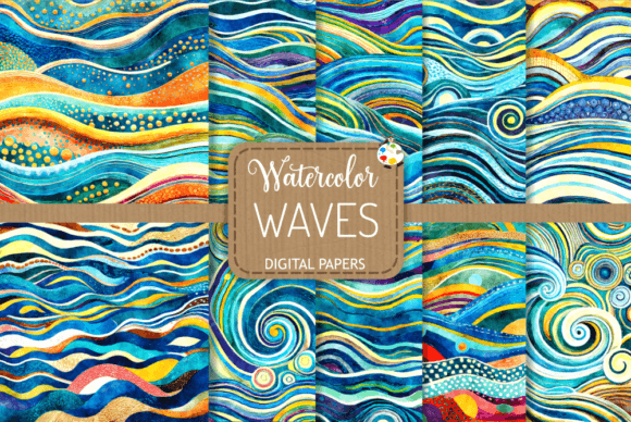 Waves - Turquoise Watercolor Backgrounds Graphic Backgrounds By Prawny