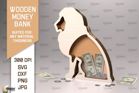 Wooden Money Bank Laser Cut. Lion SVG Gráfico SVG 3D Por Digital Idea