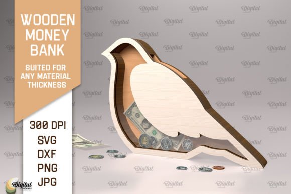 Wooden Money Bank Laser Cut. Pigeon SVG Illustration SVG 3D Par Digital Idea