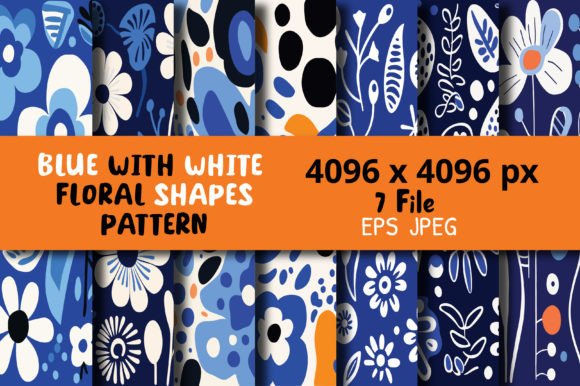 Blue with White Floral Shapes Pattern Graphic Patterns By RakibS