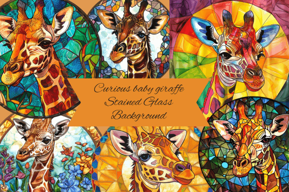 Curious Baby Giraffe Stained Glass Backg Graphic Backgrounds By pixargraph