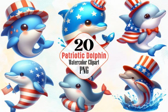 Cute Patriotic Dolphin Clipart Png Illustration Illustrations Imprimables Par RobertsArt