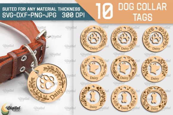 Dog Collar Tags Laser Cut Bundle Gráfico SVG 3D Por Digital Idea