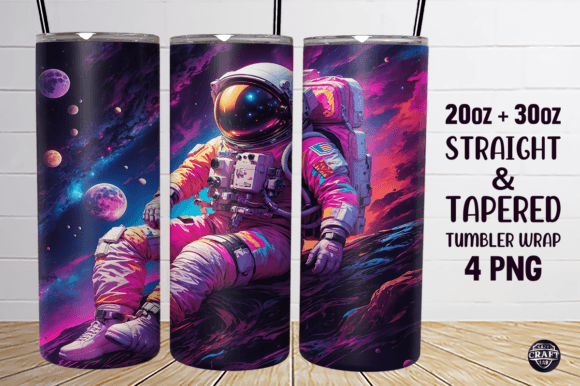 Neon Astronaut Skinny Tumbler Wrap 20oz Gráfico Manualidades Por LazyCraftlab