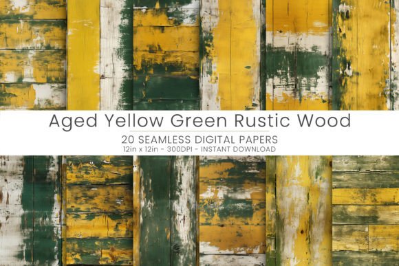 Aged Yellow Green Rustic Wood Grafik Papier-Muster Von Mehtap