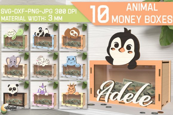 Animal Money Box Laser Cut Bundle Gráfico SVG 3D Por Digital Idea