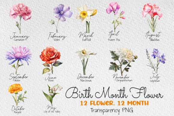 Birth Month Flowers Bouquet Clipart Graphic Print Templates By RakibS