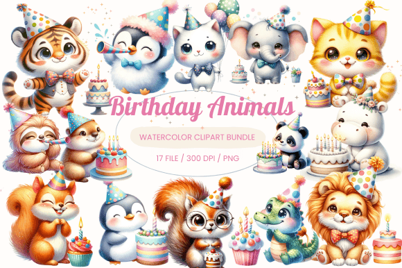 Birthday Animal Clipart Party Animal PNG Graphic Print Templates By Prints and the Paper
