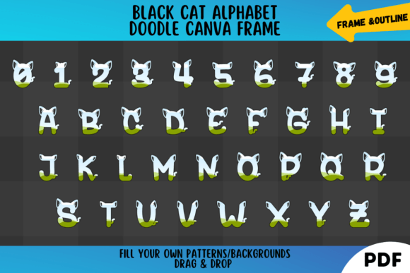 Black Cat Alphabet Doodle Canva Frames Grafica Modelli di Prodotti Di VividDoodle