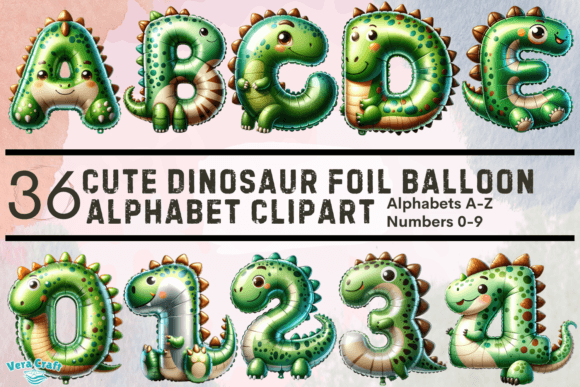 Cute Dinosaur Foil Balloon Alphabet Graphic AI Transparent PNGs By Vera Craft