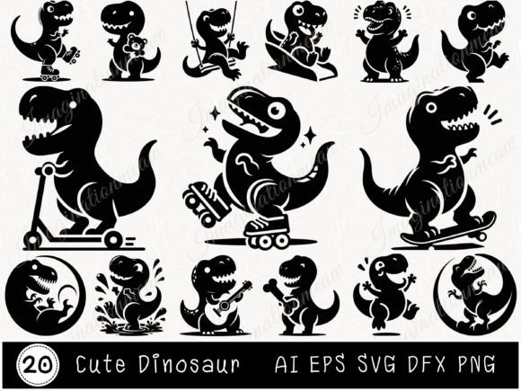Cute Dinosaur SVG Baby Dino Silhouette Gráfico Manualidades Por Imagination Meaw