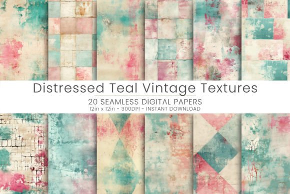 Distressed Teal Vintage Textures Grafik Papier-Muster Von Mehtap