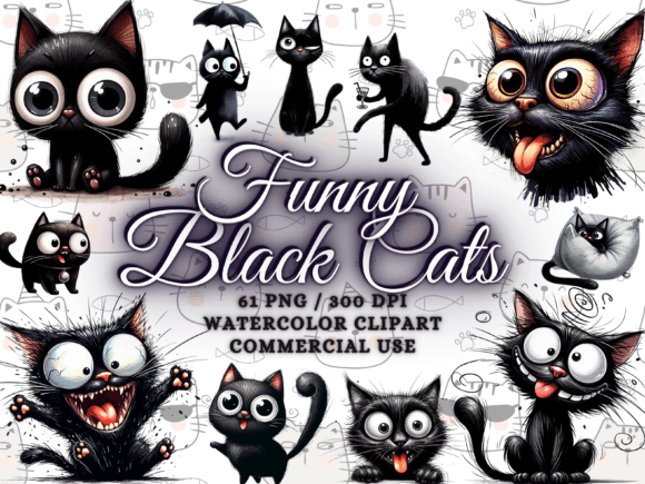 Funny Black Cats Clipart - Cute Cat Png Graphic Illustrations By Artistic Revolution
