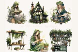Herbal Witch Watercolor Clipart Bundle Illustration PNG transparents AI Par GraphicGraceBoutique 2