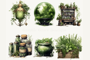 Herbal Witch Watercolor Clipart Bundle Illustration PNG transparents AI Par GraphicGraceBoutique 3