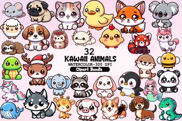 Kawaii Animals Sublimation Clipart Graphic Illustrations By Little Girl