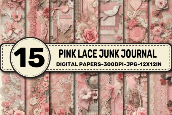 Pink Lace Junk Journal Background Graphic Backgrounds By ElksArtStudio