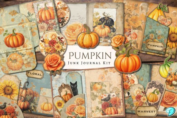 Pumpkin Junk Journal Kit Graphic Objects By Emily Designs