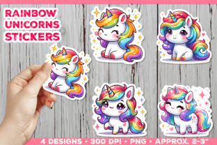 Rainbow Unicorns Cute Digital Stickers. Graphic Print Templates By julimur2020