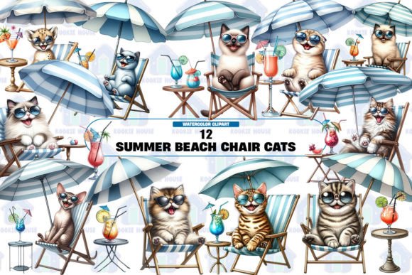 Summer Beach Chair Cats Clipart PNG Grafika Rękodzieła Przez Kookie House