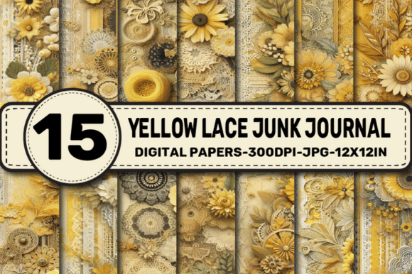 Yellow Lace Junk Journal Background Graphic Backgrounds By ElksArtStudio
