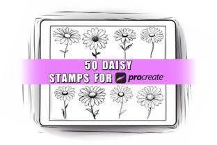 50 Daisy Procreate Stamps Brushes Grafika Pędzle Przez CanadaArtGallery 1