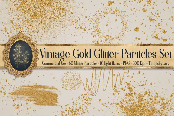 70 Vintage Gold Glitter Particles PNG Grafika Ilustracje do Druku Przez ThingsbyLary