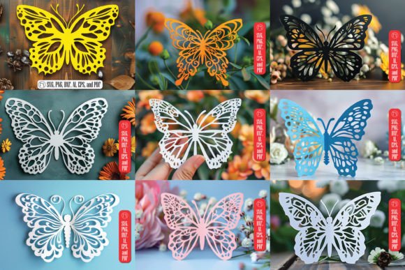 Butterfly Papercut Card Template SVG Set Graphic 3D SVG By NGISED