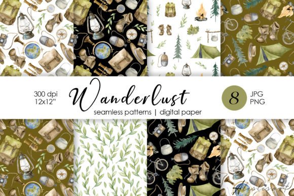 Camping Watercolor Seamless Pattern Graphic Patterns By Alisles.Art