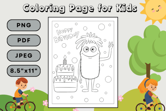 Cute Alien Coloring Page for Kids Gráfico Páginas y libros de colorear para niños Por Kingdom of Arts