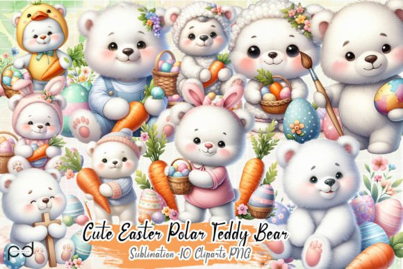 Cute Easter Polar Teddy Bear Clipart PNG Gráfico Manualidades Por Padma.Design