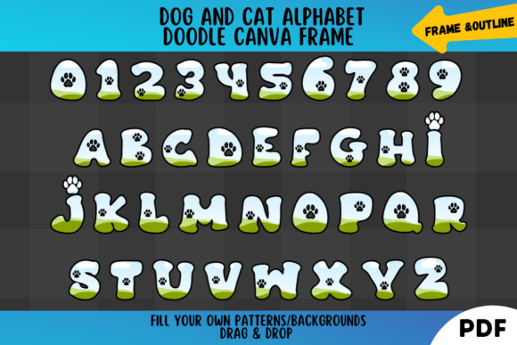 Dog and Cat Alphabet Doodle Canva Frames Gráfico Mockups de Productos Por VividDoodle