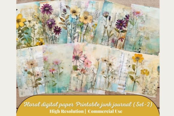 Floral Digital Paper Junk Journal Grafik KI Grafiken Von 99CentsCrafts