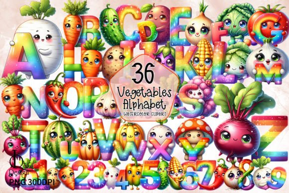Funny Vegetables Alphabet Clipart PNG Graphic Crafts By LQ Design