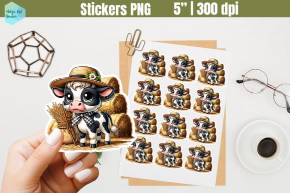 Printables Stickers | Cute Cow PNG Grafica Illustrazioni Stampabili Di Helga Art Levina