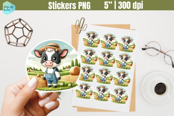 Printables Stickers | Cute Cow PNG Grafika Ilustracje do Druku Przez Helga Art Levina