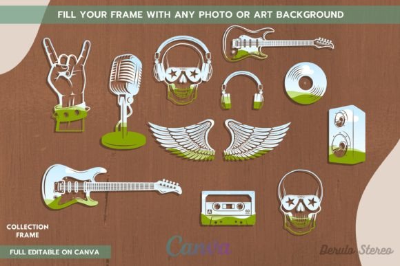 Rock and Roll Music Elements Canva Frame Graphic Print Templates By derulostereo