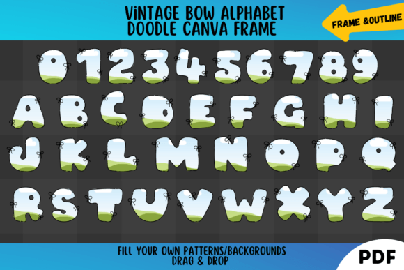 Vintage Bow Alphabet Doodle Canva Frames Gráfico Mockups de Productos Por VividDoodle
