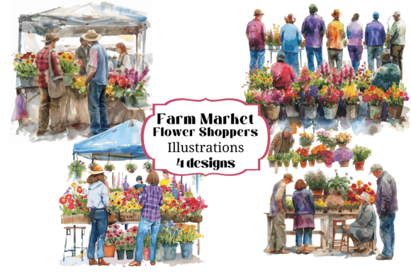 Watercol Farmer's Market Flower Shoppers Graphic Illustrations By Laura Beth Love
