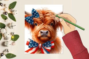 16 Watercolor Patriotic Highland Cow PNG Illustration Illustrations Imprimables Par ChloeArtShop 4