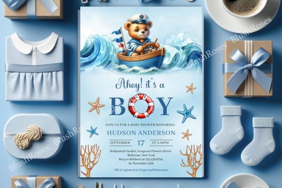Ahoy Boy Teddy Bear Sailor Boat Sea Invi Gráfico Plantillas de Impresión Por Blush Roses