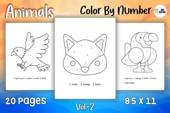 Animals Color by Number Page for Kids 02 Graphic Coloring Pages & Books By Sei Ripan