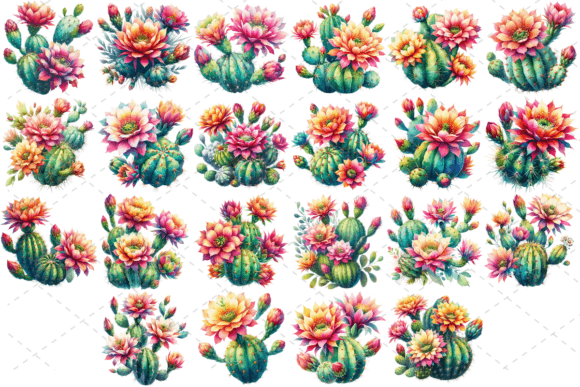 Cactus Bloom Watercolor Clipart Bundle Graphic Illustrations By vectmonster