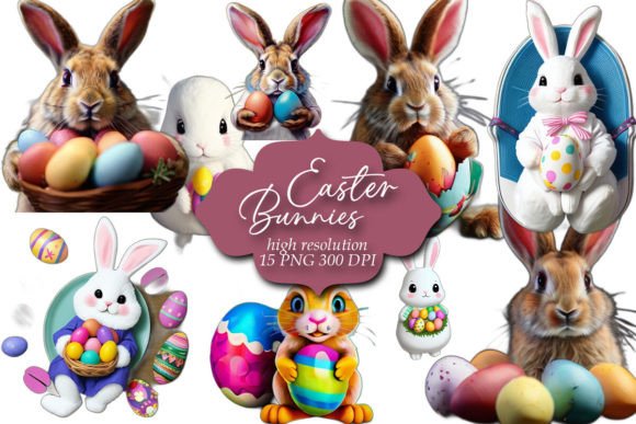 Easter Clipart, Easter Bunnies Clip Art Graphic Illustrations By Creative Design Store