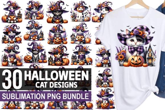 Halloween Cat Sublimation Clipart Bundle Grafik Plotterdateien Von fokira
