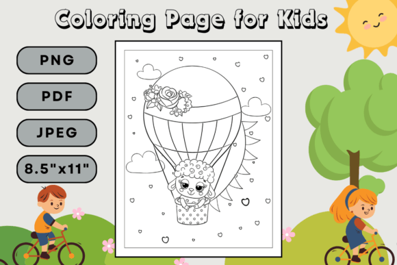Sheep in the Air Ballon Coloring Page Graphic Coloring Pages & Books Kids By Kingdom of Arts
