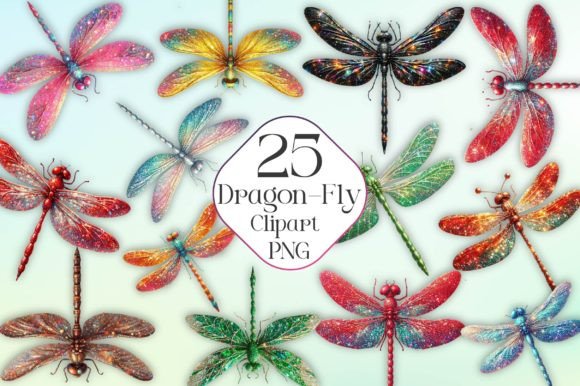 Watercolor Dragon-Fly Clipart Collection Grafik Druckbare Illustrationen Von Dreamshop
